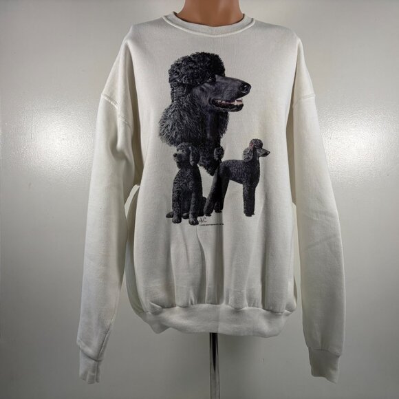 Vintage Black Standard Poodle Crewneck Sweatshirt Mens Size XL White Dog Y2K - Picture 2 of 5